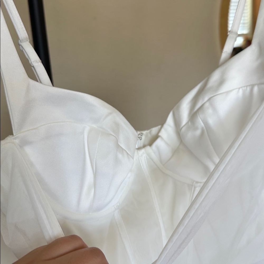 HOUSE OF CB Lini White Mesh Maxi Dress white ruched size L regular cup A-C NWOT - Picture 10 of 17